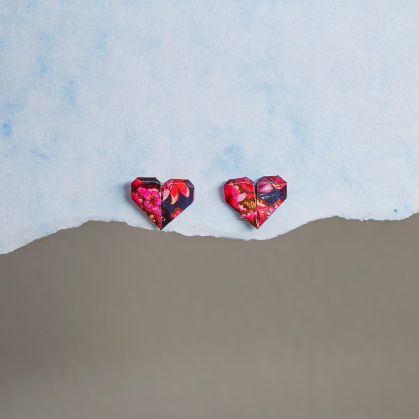 Heart Stud Origami Earrings